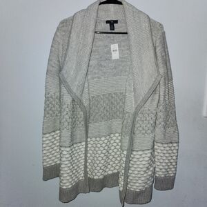 New Gap Heather Gray White Mix Textured Open Cardigan Sweater Pockets